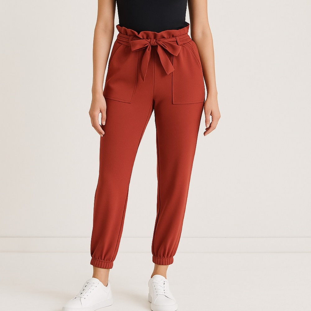 BBJ LOS‎ ANGELES- Rust Red Relaxed Fit Joggers with Elastic Waistband